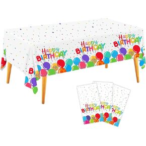 ALLFELIXA 3 PCS Birthday Tablecloth Disposable, Colorful Balloons Plastic Table Cover Rectangle for Kid’s Birthday Party Decorations 54"x108" in Kuwait