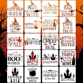 20 Pieces Halloween Decoration Stencils 6 x 6 Inch Reusable Halloween Theme Painting Stencil Pumpkin Ghost Pattern Drawing Template for Scrapbooking Cookie Furniture Wall Floor Drawing (Boo Style)