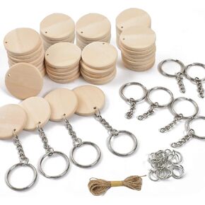 Luckforest 25Pcs Natural Wood Slices, 1.38inch Unfinished Wood Sign, Unfinished Log Discs Wood Keychain Blanks with 25Pcs Key Rings for DIY Crafts Christmas Decorations Ornaments