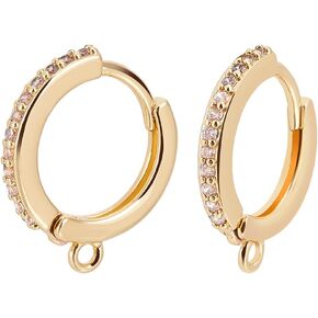 Beebeecraft 1 Box 10Pcs Leverback Hooks 18K Gold Plated Brass Cubic Zirconia Huggie Hoop Earring Findings with Loop for DIY Earring Making in Saudi Arabia