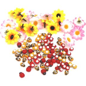 110 قطع من الخشب الخنفساء الراتنج النحل وعباد الشمس الزينة، 3 أحجام ذاتية اللصق صغيرة الخشب النحل الخنفساء ل DIY الحرف الرئيسية الحلي النباتية in Kuwait