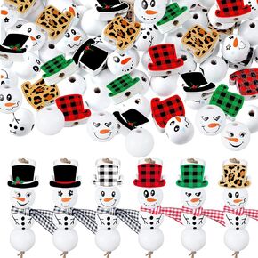 336 Pcs Christmas Snowman Wood Beads Winter Snowman Wooden Beads for Craft Snowman Themed Craft Beads with Rope Ribbon for Jewelry Making DIY Craft Supplies Home Decor in Saudi Arabia