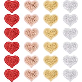 FINGERINSPIRE 24PCS Heart Sequin Embroidery Appliques 42.5x49mm Iron on/Sew on Heart Shaped PVC Sequin Embroided Appliques Red Gold Silver Pink Love Heart Sequin Clothing Patches for DIY Dress Decor