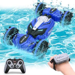 Gesture Sensing RC Stunt Car - Amphibious RC Remote Control Cars with 2 Batteries, 2.4GHz 4WD Watch Controlled RC Car, All Terrain Off Road Twist Cars Vehicle Gift for Kids Boys Girls (Blue) in Kuwait