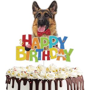 Dog Happy Birthday Cake Topper Puppy Pet Themed Bday Party Cake Decor German Shepherd Colorful Glitter Party Decoration Supplies (German Shepherd)