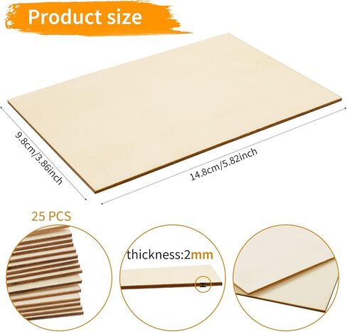 WYKOO 25 Pack 150x100x2mm Wood Sheets Natural Unfinished Wood Thin Plywood Sheets Wood Sheets Hobby Wood Plywood Board for DIY Crafts Wooden House Architectural Plane Model Boat in Kuwait
