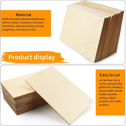 WYKOO 25 Pack 150x100x2mm Wood Sheets Natural Unfinished Wood Thin Plywood Sheets Wood Sheets Hobby Wood Plywood Board for DIY Crafts Wooden House Architectural Plane Model Boat in Kuwait
