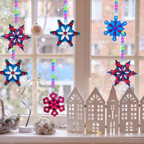 mlolm 24 مجموعات ندفة الثلج suncatchers عيد الميلاد الشتاء الحرف مجموعات diy نافذة الطلاء الفن suncatchers الزينة الشمس الماسك مجموعات للأطفال عطلة الأنشطة المنزلية الموسمية الفصول الدراسية in Kuwait