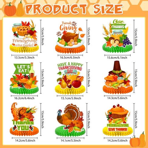Friendsgiving Party Decorations,9Pcs Friendsgiving Honeycomb Centerpiece Table Decorations for Thanksgiving Harvest Happy Fall Party Favors Table Decor in Kuwait
