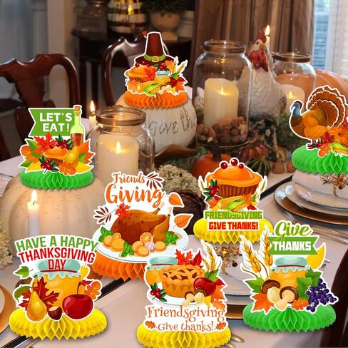 Friendsgiving Party Decorations,9Pcs Friendsgiving Honeycomb Centerpiece Table Decorations for Thanksgiving Harvest Happy Fall Party Favors Table Decor in Kuwait