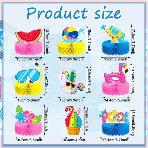 9 Pcs Summer Pool Honeycomb Centerpieces Pool Party Decorations Beach Party Supplies 3D Double Side Watermelon Honeycomb Flamingo Paper Signs for Baby Shower Hawaiian Luau Party Supplies in Saudi Arabia