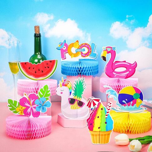 9 Pcs Summer Pool Honeycomb Centerpieces Pool Party Decorations Beach Party Supplies 3D Double Side Watermelon Honeycomb Flamingo Paper Signs for Baby Shower Hawaiian Luau Party Supplies in Saudi Arabia