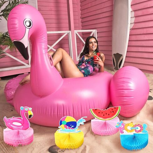 9 Pcs Summer Pool Honeycomb Centerpieces Pool Party Decorations Beach Party Supplies 3D Double Side Watermelon Honeycomb Flamingo Paper Signs for Baby Shower Hawaiian Luau Party Supplies in Saudi Arabia