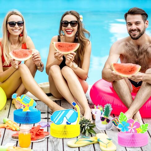 9 Pcs Summer Pool Honeycomb Centerpieces Pool Party Decorations Beach Party Supplies 3D Double Side Watermelon Honeycomb Flamingo Paper Signs for Baby Shower Hawaiian Luau Party Supplies in Saudi Arabia