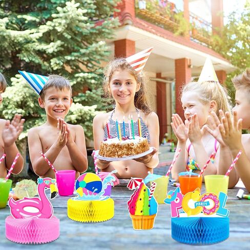 9 Pcs Summer Pool Honeycomb Centerpieces Pool Party Decorations Beach Party Supplies 3D Double Side Watermelon Honeycomb Flamingo Paper Signs for Baby Shower Hawaiian Luau Party Supplies in Saudi Arabia