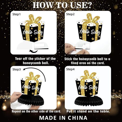 NICOWARM 9PCS 60th Birthday Decorations, Party Supplies Honeycomb Centerpieces for Women Men, Black Gold Vintage 1963 Aged to Perfection Centerpiece for Table Topper, 60 Years Old Birthday Table Sign Decor in Kuwait