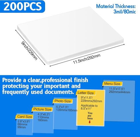 Geyoga 100 Sheets Matte Laminating Sheets Holds 8.5 x 11 in, Matte Thermal Laminating Pouches (3 Mil), 9 x 11-1/2-inch Matte Letter Size Laminating Sheets Ultra Clear with Matte Finish in Kuwait