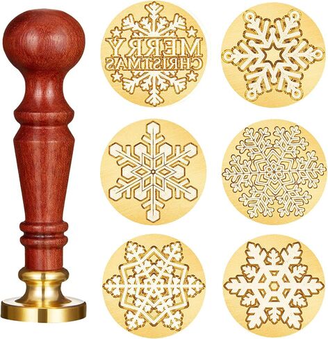 مجموعة 7 قطع من طوابع ختم شمع ندفة الثلج لعيد الميلاد تتضمن 6 أنماط من رؤوس نحاسية على شكل ندفة الثلج ومقبض خشبي واحد لديكورات عطلة عيد الميلاد والبطاقات البريدية والدعوات (النمط الكلاسيكي) in Saudi Arabia