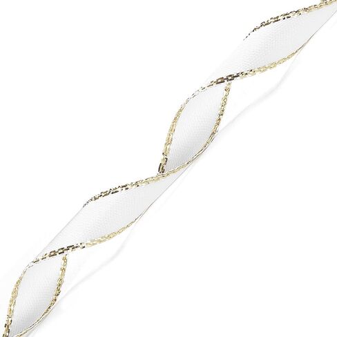 Morex Ribbon Elite Double Face Metallic Edge Satin Ribbon Spool, 3/8-Inch by 15-Yard, White/Gold Edge (08502/15-634) in Saudi Arabia
