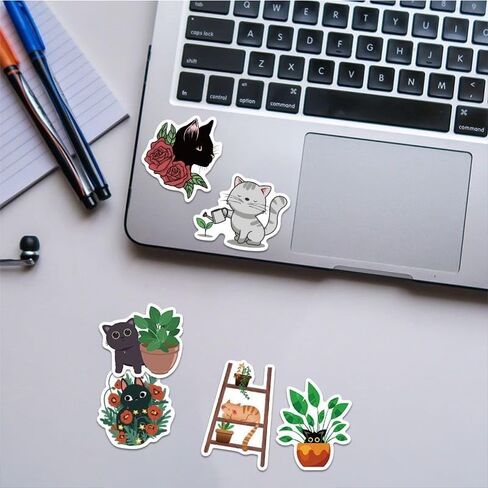 DAVANPAL 50PCS Cat & Plants Stickers, Vsco Ins Aesthetic Boho Stickers, Lovely Vinyl Scrapbook Sticker Pack for Junk Journal Water Bottles Laptop,Vintage Deco Decoupage Paper for Furniture in Kuwait