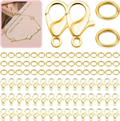 240PCS Gold Lobster Clasps for Jewelry Making, Lobster Claw Clasps with Open Rings for Bracelet Necklace (Clasp 12mm, Ring 5mm) in Kuwait
