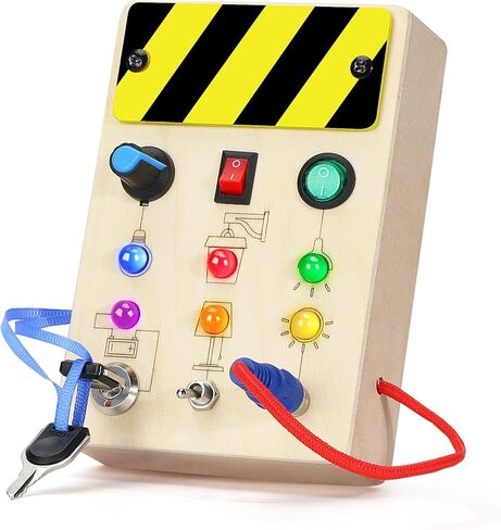 URMYWO طفل مشغول مجلس مونتيسوري ألعاب خشبية مع مفاتيح الإضاءة LED الألعاب الحسية أنشطة السفر لعب ل 1 2 3 4 سنة بنين بنات عيد الميلاد هدية عيد ميلاد للأطفال in Kuwait