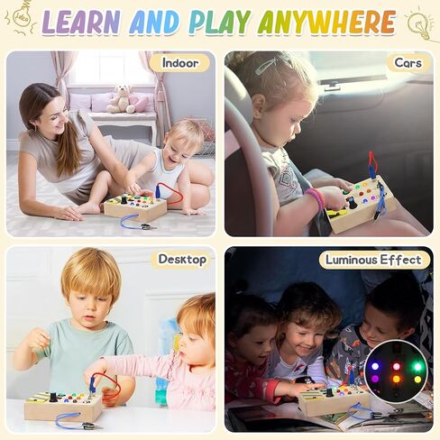 URMYWO طفل مشغول مجلس مونتيسوري ألعاب خشبية مع مفاتيح الإضاءة LED الألعاب الحسية أنشطة السفر لعب ل 1 2 3 4 سنة بنين بنات عيد الميلاد هدية عيد ميلاد للأطفال in Kuwait