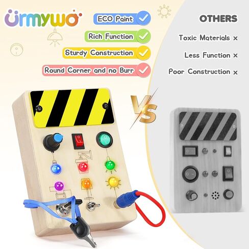 URMYWO طفل مشغول مجلس مونتيسوري ألعاب خشبية مع مفاتيح الإضاءة LED الألعاب الحسية أنشطة السفر لعب ل 1 2 3 4 سنة بنين بنات عيد الميلاد هدية عيد ميلاد للأطفال in Kuwait