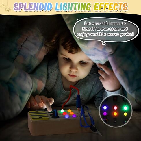 URMYWO طفل مشغول مجلس مونتيسوري ألعاب خشبية مع مفاتيح الإضاءة LED الألعاب الحسية أنشطة السفر لعب ل 1 2 3 4 سنة بنين بنات عيد الميلاد هدية عيد ميلاد للأطفال in Kuwait