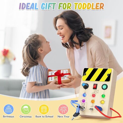 URMYWO طفل مشغول مجلس مونتيسوري ألعاب خشبية مع مفاتيح الإضاءة LED الألعاب الحسية أنشطة السفر لعب ل 1 2 3 4 سنة بنين بنات عيد الميلاد هدية عيد ميلاد للأطفال in Kuwait