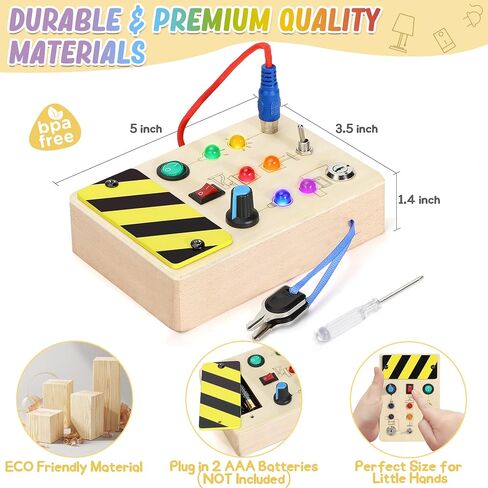 URMYWO طفل مشغول مجلس مونتيسوري ألعاب خشبية مع مفاتيح الإضاءة LED الألعاب الحسية أنشطة السفر لعب ل 1 2 3 4 سنة بنين بنات عيد الميلاد هدية عيد ميلاد للأطفال in Kuwait