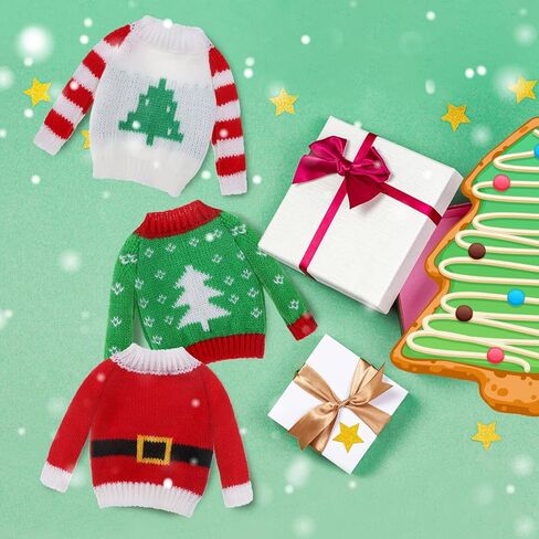 Christmas Elf Accessories Christmas Clothes Accessory Sweater Set Elf Doll Knitted Clothing Elk Christmas Tree Snowflake Print Christmas Accessory Set for Elf Doll Decor (3, Natural Style) in Saudi Arabia