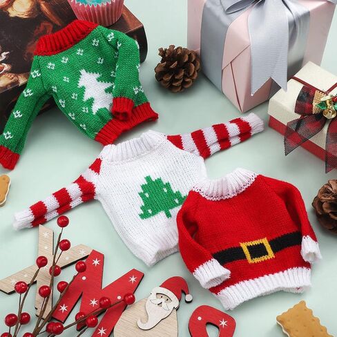 Christmas Elf Accessories Christmas Clothes Accessory Sweater Set Elf Doll Knitted Clothing Elk Christmas Tree Snowflake Print Christmas Accessory Set for Elf Doll Decor (3, Natural Style) in Saudi Arabia
