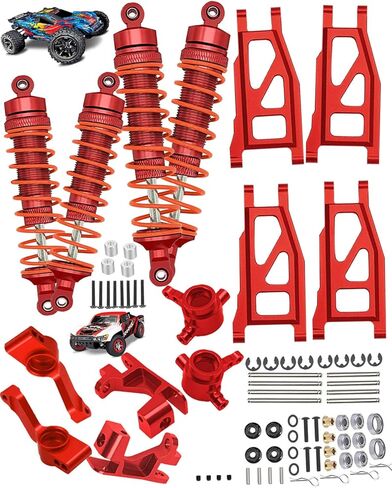 hopsupRC ترقيات جزء لـ 1/10 Rustler/Slash/Stampede/Hoss 4x4 VXL 4wd، صدمة RC كبيرة وذراع التعليق الخلفي الأمامي وكتلة العجلات، كتل التوجيه، حاملات المحور الخلفي، عجلة سداسية، أحمر in Kuwait