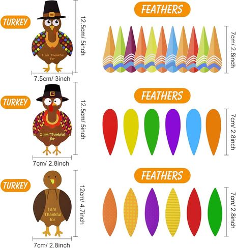 MIAHART 312 Pcs Thanksgiving Turkey Craft Kit DIY Turkey with Colorful Feathers and 320 Pcs Dot Glues Thanksgiving Stickers for Thanksgiving Party School Activities Decoration Supplies in Kuwait