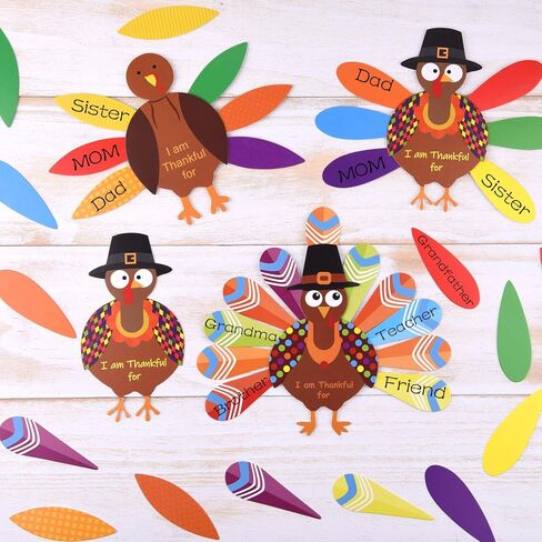 MIAHART 312 Pcs Thanksgiving Turkey Craft Kit DIY Turkey with Colorful Feathers and 320 Pcs Dot Glues Thanksgiving Stickers for Thanksgiving Party School Activities Decoration Supplies in Kuwait