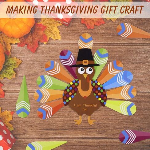 MIAHART 312 Pcs Thanksgiving Turkey Craft Kit DIY Turkey with Colorful Feathers and 320 Pcs Dot Glues Thanksgiving Stickers for Thanksgiving Party School Activities Decoration Supplies in Kuwait