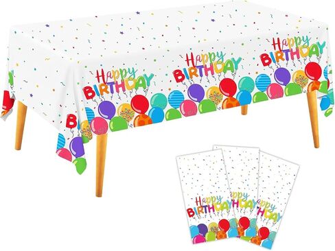3 قطع من مفارش طاولة عيد الميلاد من ALLFELIXA للاستعمال مرة واحدة، بالونات ملونة غطاء طاولة بلاستيكي مستطيل لديكورات حفلات أعياد ميلاد الأطفال، مقاس 54 بوصة × 108 بوصة in Kuwait