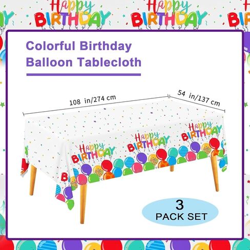 3 قطع من مفارش طاولة عيد الميلاد من ALLFELIXA للاستعمال مرة واحدة، بالونات ملونة غطاء طاولة بلاستيكي مستطيل لديكورات حفلات أعياد ميلاد الأطفال، مقاس 54 بوصة × 108 بوصة in Kuwait