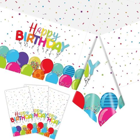 3 قطع من مفارش طاولة عيد الميلاد من ALLFELIXA للاستعمال مرة واحدة، بالونات ملونة غطاء طاولة بلاستيكي مستطيل لديكورات حفلات أعياد ميلاد الأطفال، مقاس 54 بوصة × 108 بوصة in Kuwait