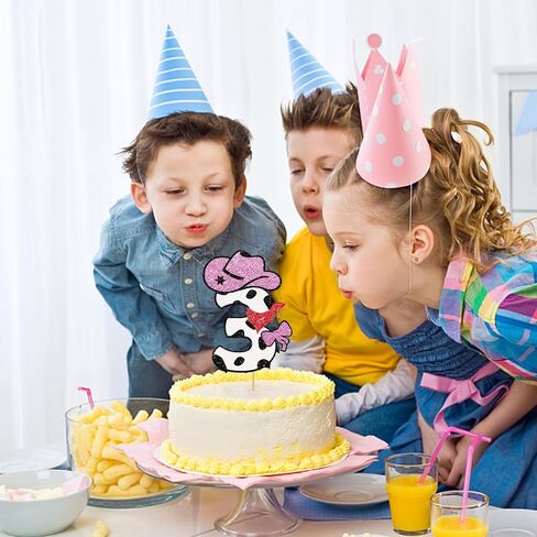 غلاف كعكة عيد الميلاد الثاني السعيد من راعية البقر، ديكوران للكيك لطفلة صغيرة، زينة حفلات عيد ميلاد روديو الغربية الثانية، لوازم الحفلات بطابع الغرب المتوحش - بريق وردي وبني in Kuwait