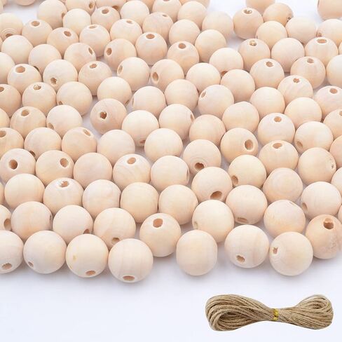 500 قطعة من الخرز الخشبي 14 مم للحرف اليدوية مع خيوط الجوت، خرزات خشبية مستديرة طبيعية غير مكتملة للحرف اليدوية، إكليل الخرز، ديكور المزرعة، صناعة المجوهرات in Kuwait