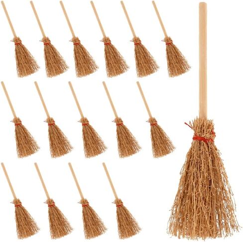 Luckforest Miniature Artificial Mini Straw Brooms, 15Pcs Miniature Brooms with Red Ropes for Christmas Snowman Halloween Straw Craft Decoration Witches Accessory Costume Cosplay Party in Saudi Arabia