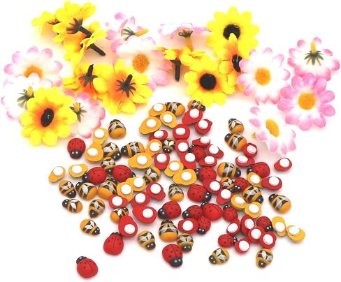 110 قطع من الخشب الخنفساء الراتنج النحل وعباد الشمس الزينة، 3 أحجام ذاتية اللصق صغيرة الخشب النحل الخنفساء ل DIY الحرف الرئيسية الحلي النباتية in Kuwait