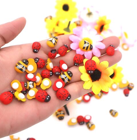 110 قطع من الخشب الخنفساء الراتنج النحل وعباد الشمس الزينة، 3 أحجام ذاتية اللصق صغيرة الخشب النحل الخنفساء ل DIY الحرف الرئيسية الحلي النباتية in Kuwait