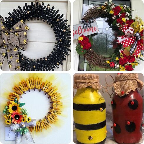 110 قطع من الخشب الخنفساء الراتنج النحل وعباد الشمس الزينة، 3 أحجام ذاتية اللصق صغيرة الخشب النحل الخنفساء ل DIY الحرف الرئيسية الحلي النباتية in Kuwait