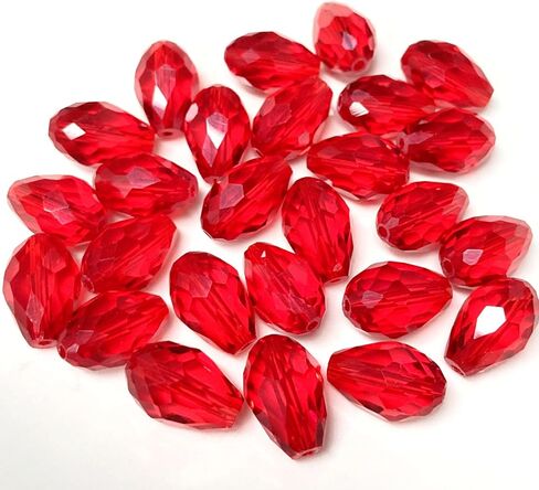 100 قطعة 6 × 8 مم خرز دمعة من الزجاج الكريستالي ذو الأوجه على شكل فتحة رأسية خرز فاصل فضفاض لصنع المجوهرات، قلادة سوار ذاتي الصنع، تزيين الحرف اليدوية (أحمر) in Kuwait