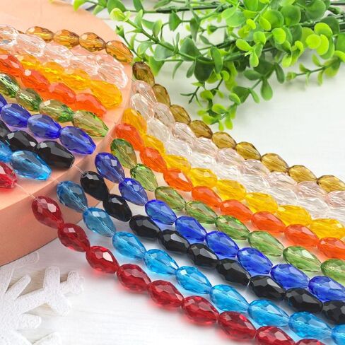 100 قطعة 6 × 8 مم خرز دمعة من الزجاج الكريستالي ذو الأوجه على شكل فتحة رأسية خرز فاصل فضفاض لصنع المجوهرات، قلادة سوار ذاتي الصنع، تزيين الحرف اليدوية (أحمر) in Kuwait