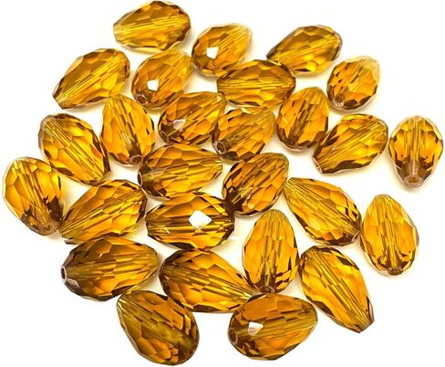 100pcs 6x8mm Crystal Glass Teardrop Beads Faceted Vertical Hole Shape Loose Spacer Beads for Jewelry Making DIY Bracelet Necklace Sewing Crafts Decoration(Amber) in Kuwait