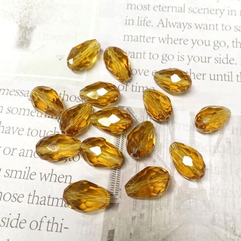 100pcs 6x8mm Crystal Glass Teardrop Beads Faceted Vertical Hole Shape Loose Spacer Beads for Jewelry Making DIY Bracelet Necklace Sewing Crafts Decoration(Amber) in Kuwait